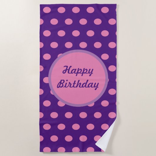 Happy Birthday strandlaken (Paarse & roze) (Voorkant)