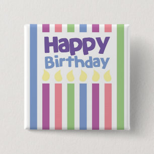 Happy Birthday stripey-kaart Vierkante Button 5,1 Cm