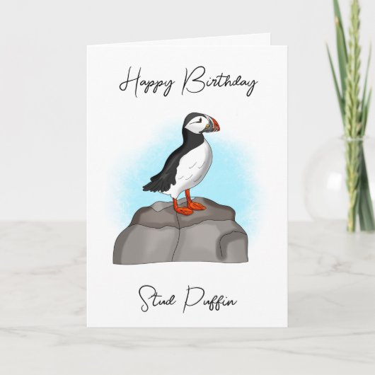 Happy Birthday Stud Puffin | Funny Pun Kaart (Voorkant)