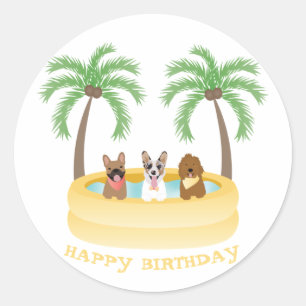Happy Birthday Summer Dogs zwemmen Ronde Sticker