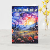 Happy Birthday Sundown Buitenlandschap Kaart (Gele Bloem)