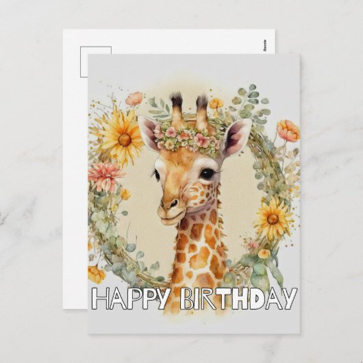 Happy Birthday Super Schattigee Giraffe Feestdagenkaart (Voorkant / Achterkant)