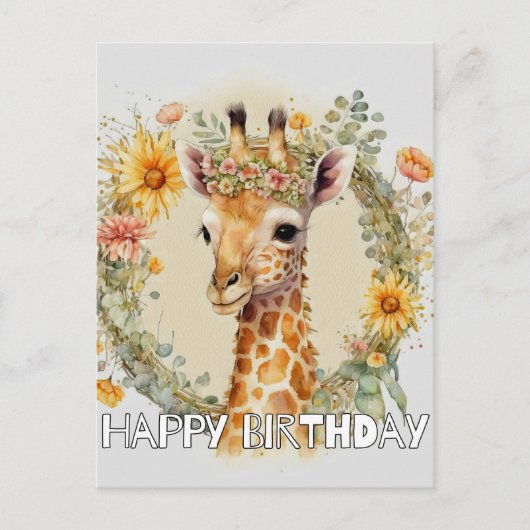 Happy Birthday Super Schattigee Giraffe Feestdagenkaart (Voorkant)