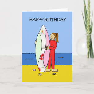 Happy Birthday Surfer Meisje Kaart