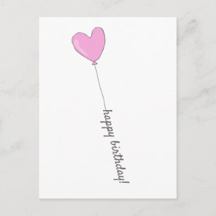 Happy Birthday - Sweet Pink Heart Shaped Balloon Briefkaart