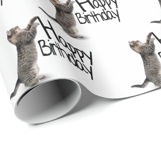 Happy Birthday Tabby Cat leuk Cadeaupapier (Rol Hoek)