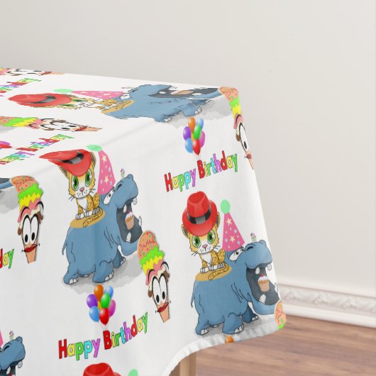 Happy Birthday Tablecloth Hippopotamus Tafelkleed (Voorbeeld)