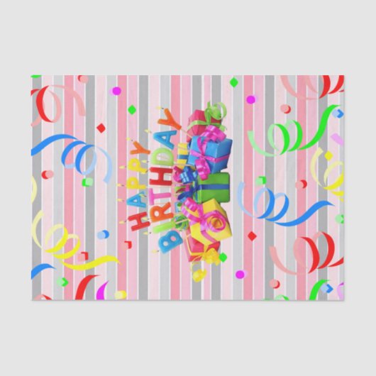 Happy Birthday-tapestapel Stripe Tissuepapier (Voorkant)
