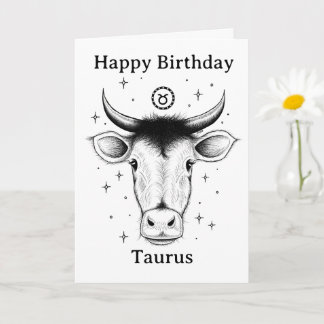 Happy Birthday Taurus Bull Hand-drawn Kaart