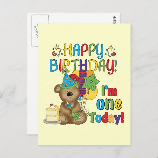 Happy Birthday Teddy Bear 1e T-shirts en geschenke Briefkaart (Voorkant / Achterkant)
