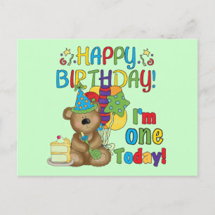 Happy Birthday Teddy Bear 1e T-shirts en geschenke Briefkaart