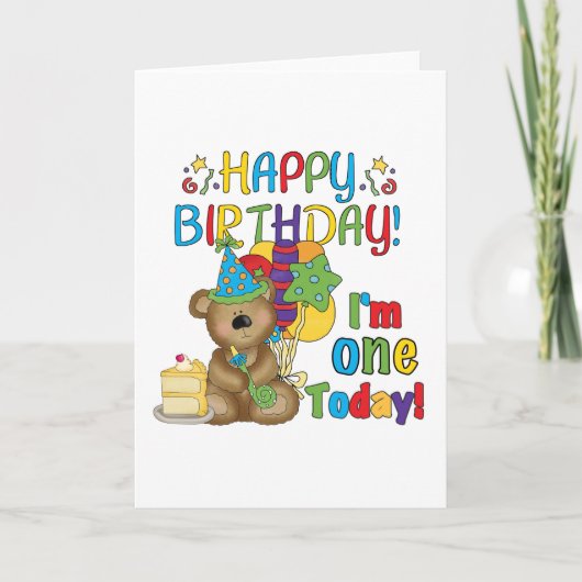 Happy Birthday Teddy Bear 1e T-shirts en geschenke Kaart (Voorkant)