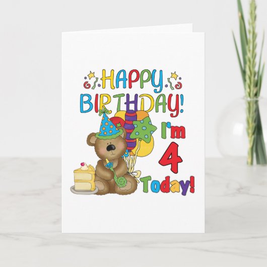 Happy Birthday Teddy Bear 4e T-shirts en geschenke Kaart (Voorkant)