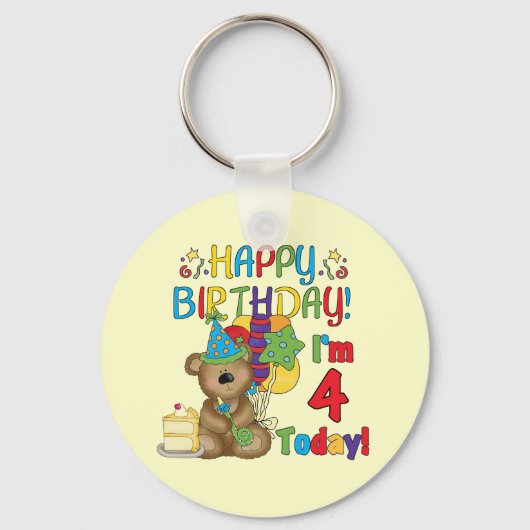 Happy Birthday Teddy Bear 4e T-shirts en geschenke Sleutelhanger (Voorkant)