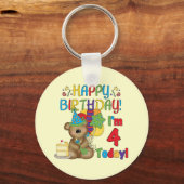 Happy Birthday Teddy Bear 4e T-shirts en geschenke Sleutelhanger (Voorkant)
