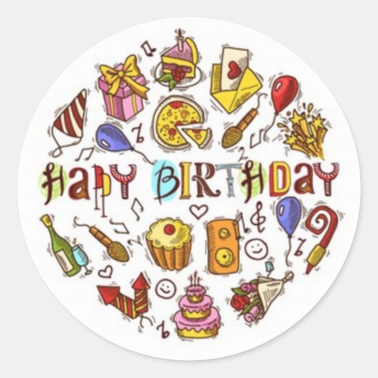 Happy Birthday-tekening Sticker (Voorkant)