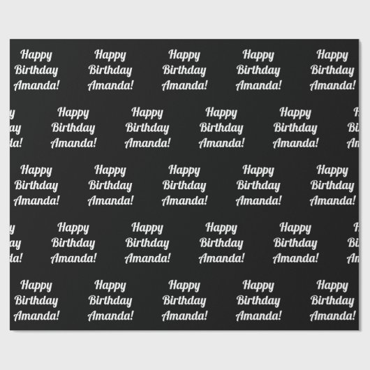 Happy Birthday-tekst | Zwart-wit Cadeaupapier (Vlak)