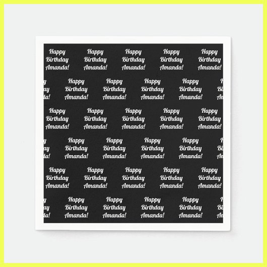 Happy Birthday-tekst | Zwart-wit Servet