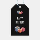  Happy Birthday text and gift boxes images black  Cadeaulabel (Voorkant)