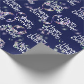 Happy Birthday Text en Bubbles Wrapping Paper Cadeaupapier (Hoek)