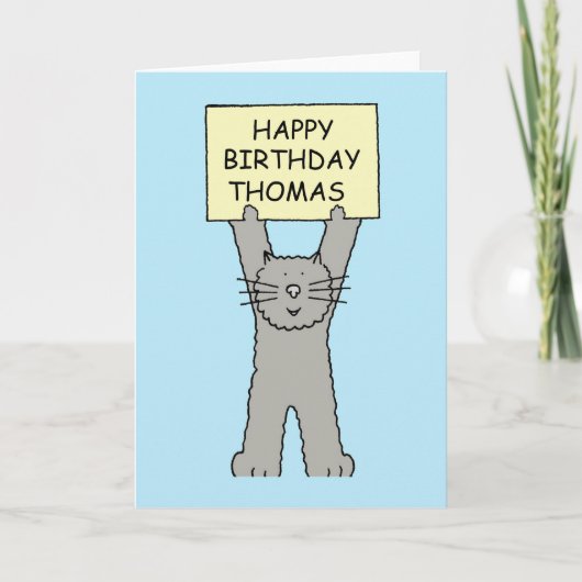 Happy Birthday Thomas Cartoon Cat Kaart (Voorkant)