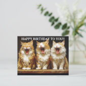 Happy Birthday Three Ginger Singing Cats Briefkaart (Staand voorkant)