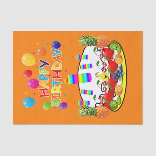 Happy Birthday Tissue Paper Fruit Cake Tissuepapier (Voorkant)