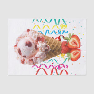 Happy Birthday Tissue Paper Strawberry Ice Cream Tissuepapier
