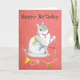 Happy Birthday to Meow Kat met banner Kaart