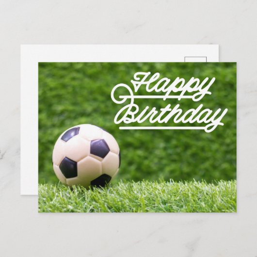 Happy Birthday to Soccer met bal op groene Kaart (Voorkant / Achterkant)