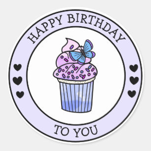 Happy Birthday To You Cute Cupcake Ronde Sticker