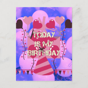 Happy Birthday Today is mijn Birthday Blue Balloon Briefkaart