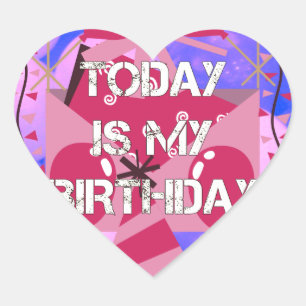Happy Birthday Today is mijn Birthday Blue Balloon Hart Sticker