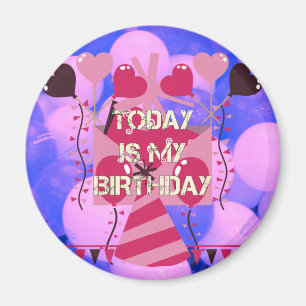 Happy Birthday Today is mijn Birthday Blue Balloon Magneet