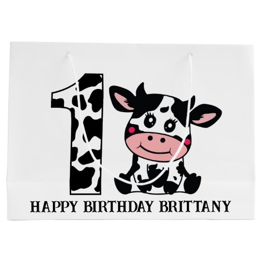 Happy Birthday toevoegen naam boerderij koe kinder Groot Cadeauzakje (Achterkant)