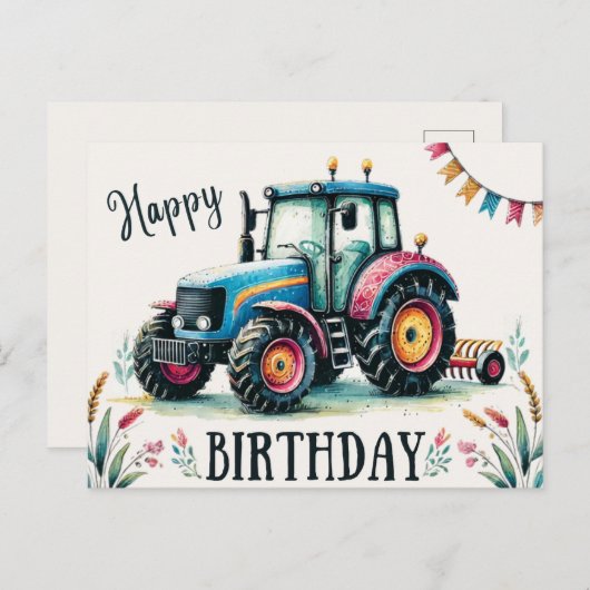 Happy Birthday Tractor Briefkaart (Voorkant / Achterkant)