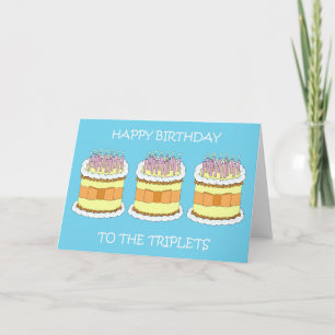 Happy Birthday Triplets Cartoon Taart en Kaarsen Kaart