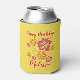 Happy Birthday Tropical Hawaiian Hibiscus Flowers Blikjeskoeler