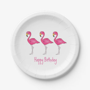 Happy Birthday Tropical Island Pink Flamingo Bird Papieren Bordje