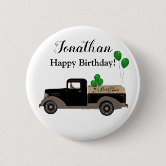 Happy Birthday Truck Balloons Button Pin