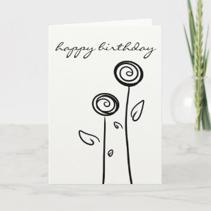 Happy Birthday Twee bloemen Eenvoudige lijntekenin Kaart