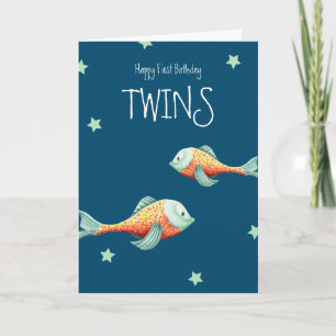 Happy Birthday Twins Happy Fish Birthday Card Kaart