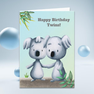 Happy Birthday Twins Koala Beer Cartoon Kaart