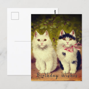 Happy Birthday Two Cats Oil Painting  Briefkaart