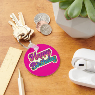 Happy Birthday Typography Design in roze, Paarse a Sleutelhanger