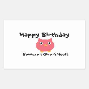 Happy Birthday Uil Pink Funny Hoot Personaliseren Rechthoekige Sticker