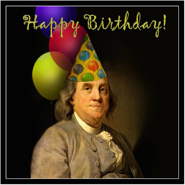 Happy Birthday uit Ben Franklin Staand Fotobeeldje (Voorkant)