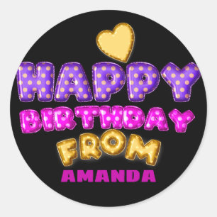 Happy Birthday uit naam van ballonnen roze harthar Ronde Sticker