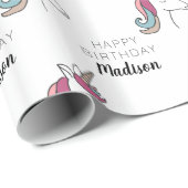 Happy Birthday | Unicorn Naam toevoegen Cadeaupapier (Rol Hoek)