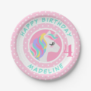 Happy Birthday Unicorn Pastel Polka Dots Papieren Bordje